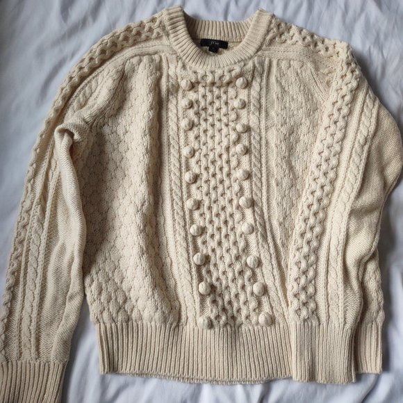J Crew Cream Wool Popcorn Fisherman Knit Sweater - Picture 3 of 6